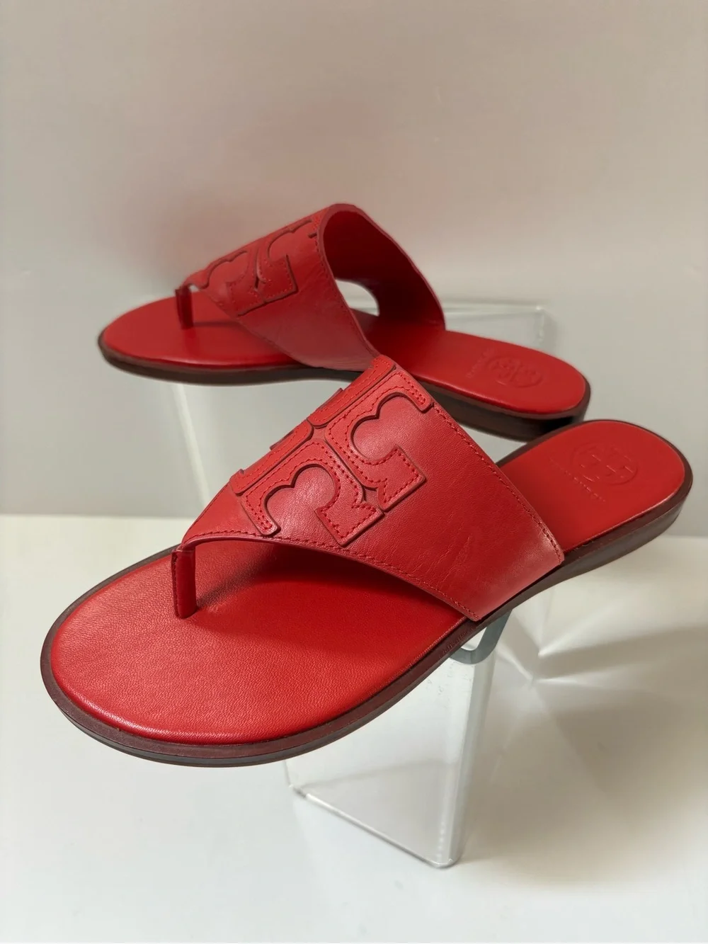 Tory Burch Miller Red Leather Women's Thong Sandals - Stylish Slide Size 7